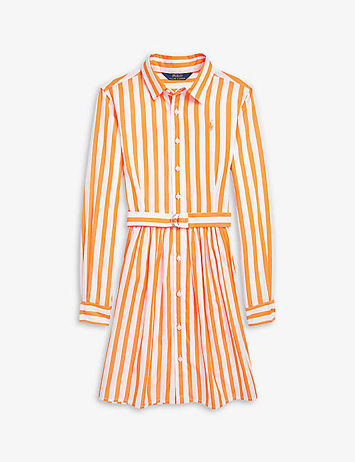POLO RALPH LAUREN: Girls' logo-embriodered stripe-print cotton-poplin dress
