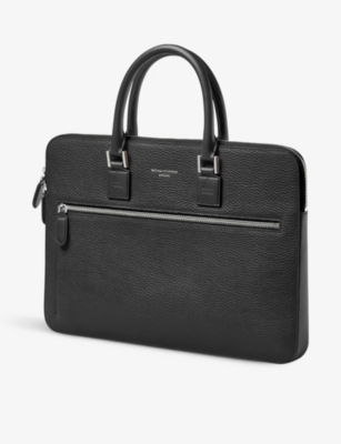 Aspinal Of London Mens Black Mount Street Grained-leather Logo-embossed Document Case In Black