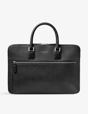 Aspinal Of London Mens Black Mount Street Grained-leather Logo-embossed Document Case