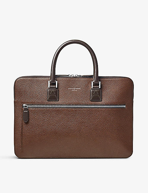 ASPINAL OF LONDON: Logo-print double-handle grained-leather document case