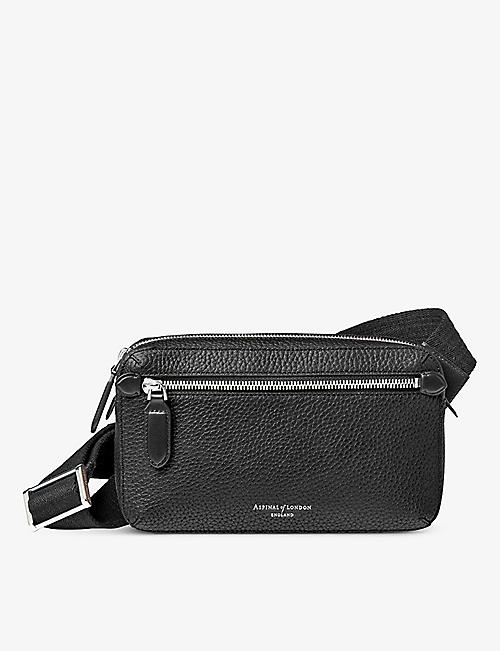 ASPINAL OF LONDON: Reporter East West grained-leather messenger bag