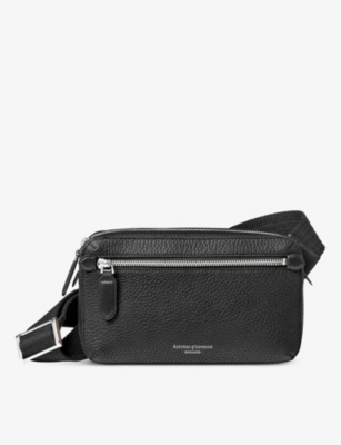 Shop Aspinal Of London Black Reporter East West Grained-leather Messenger Bag