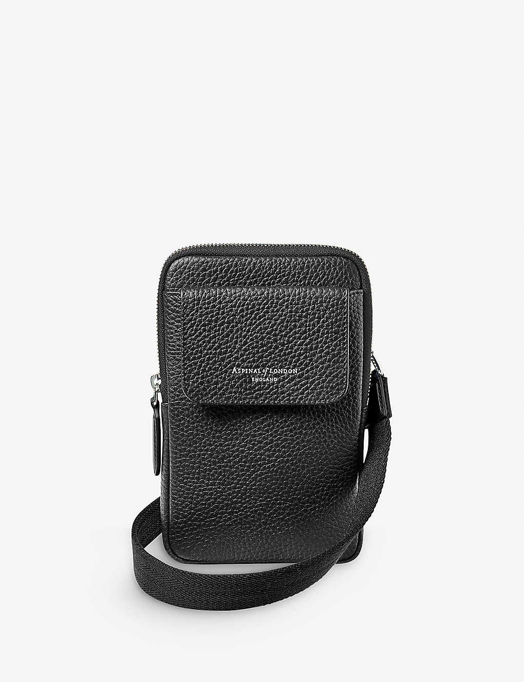 Aspinal Of London Mens Black Logo-print Grained-leather Crossbody Phone Case