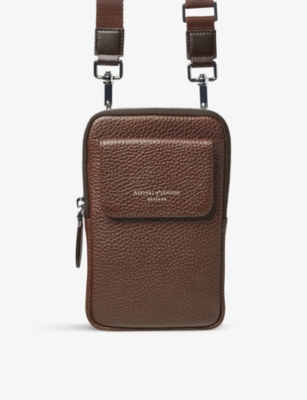 Aspinal Of London Mens Tobacco Reporter Logo-embossed Front-pocket Leather Phone Case In Tobacco
