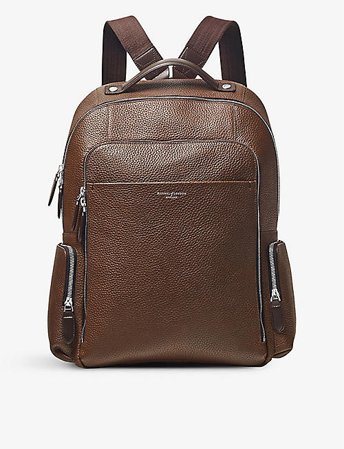 ASPINAL OF LONDON: Reporter logo-embossed zipped grained-leather backpack