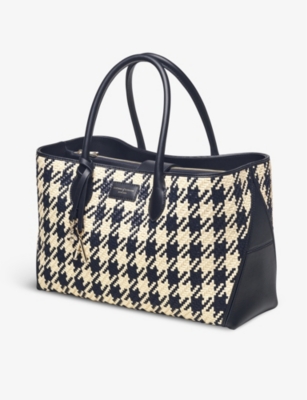 Aspinal Of London Womens Navy London Houndstooth Interwoven Leather Tote Bag In Navy