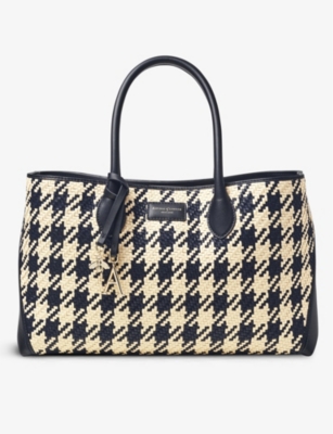 ASPINAL OF LONDON: London houndstooth interwoven leather tote bag