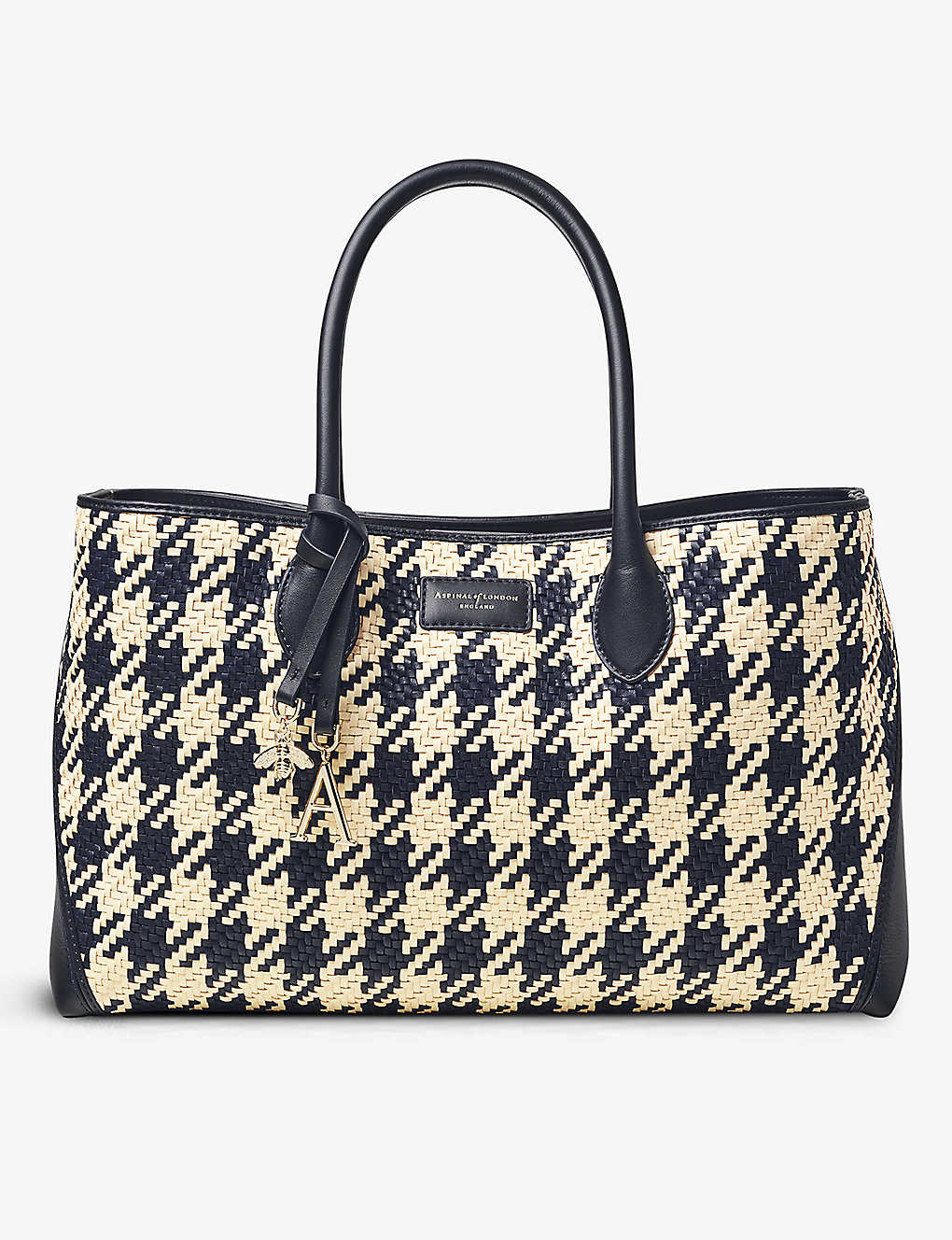 Aspinal Of London Womens Navy London Houndstooth Interwoven Leather Tote Bag