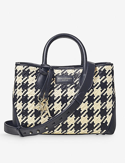 ASPINAL OF LONDON: London houndstooth interwoven leather tote bag