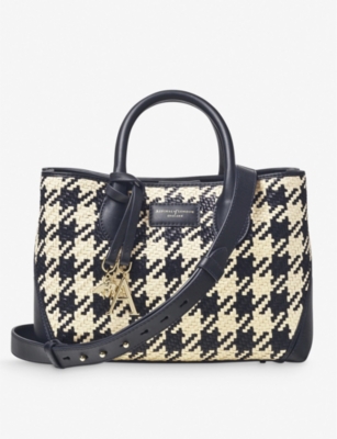 Shop Aspinal Of London Women's Navy London Houndstooth Interwoven Leather Tote Bag