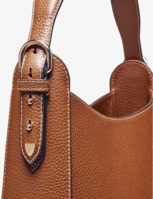 Shop Aspinal Of London Women's Tan Hobo Logo-print Grained-leather Shoulder Bag