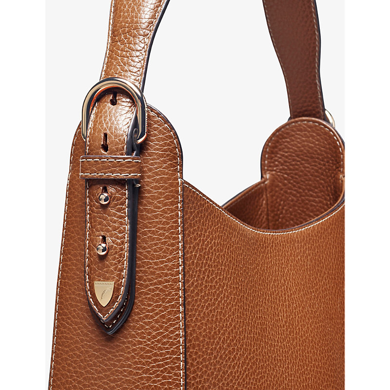 Shop Aspinal Of London Women's Tan Hobo Logo-print Grained-leather Shoulder Bag