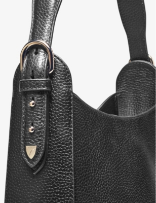 Shop Aspinal Of London Women's Black Hobo Logo-print Grained-leather Shoulder Bag