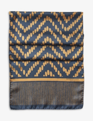 Aspinal Of London Womens Navy Chevron-print Silk Scarf