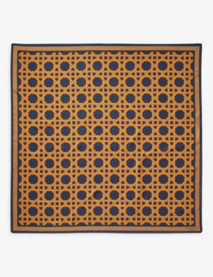 Aspinal Of London Womens Navy Graphic-pattern Logo-print Square Silk Scarf