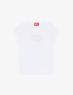 Diesel White T-shirt With Oval D Cut Out Detail In Stretch Cotton Woman In A100