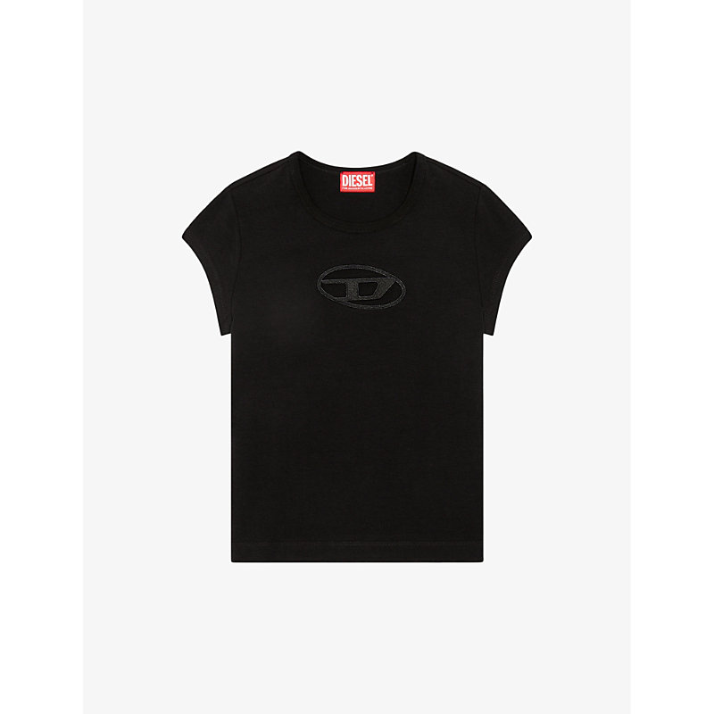 Shop Diesel Tangie Oval D-embroidered Stretch Cotton-jersey T-shirt In 9xxa