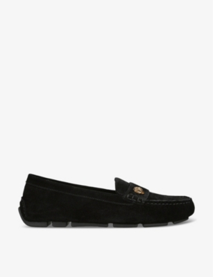 Kurt Geiger Eagle-embellished Slip-on Suede Driver Shoes In Black