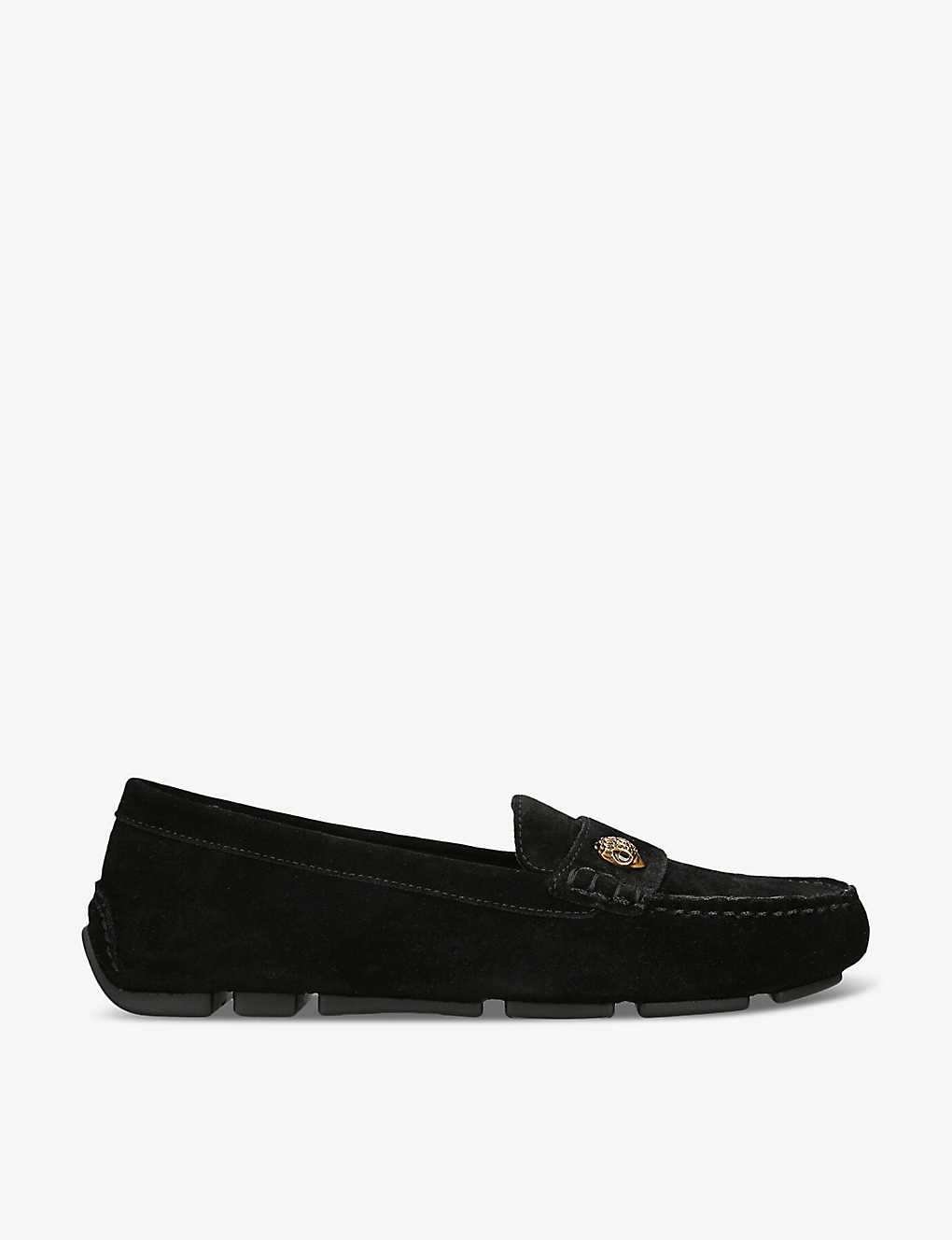 Kurt Geiger Eagle-embellished Slip-on Suede Driver Shoes In Black