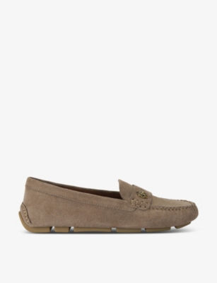 KURT GEIGER LONDON: Eagle-embellished slip-on suede driver shoes