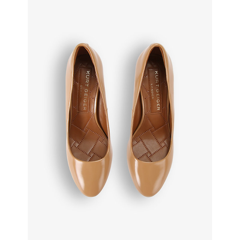 Shop Kurt Geiger London Women's Camel Victoria Round-toe Patent-leather Courts In Brown