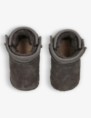 Shop Ugg Girls Grey Kids I Baby Classic Logo-patch Suede And Shearling Crib Boots 6-12 Months