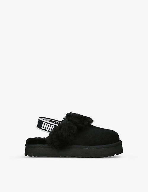 UGG: Funkette logo-print suede and shearling platform slippers 6-10 years