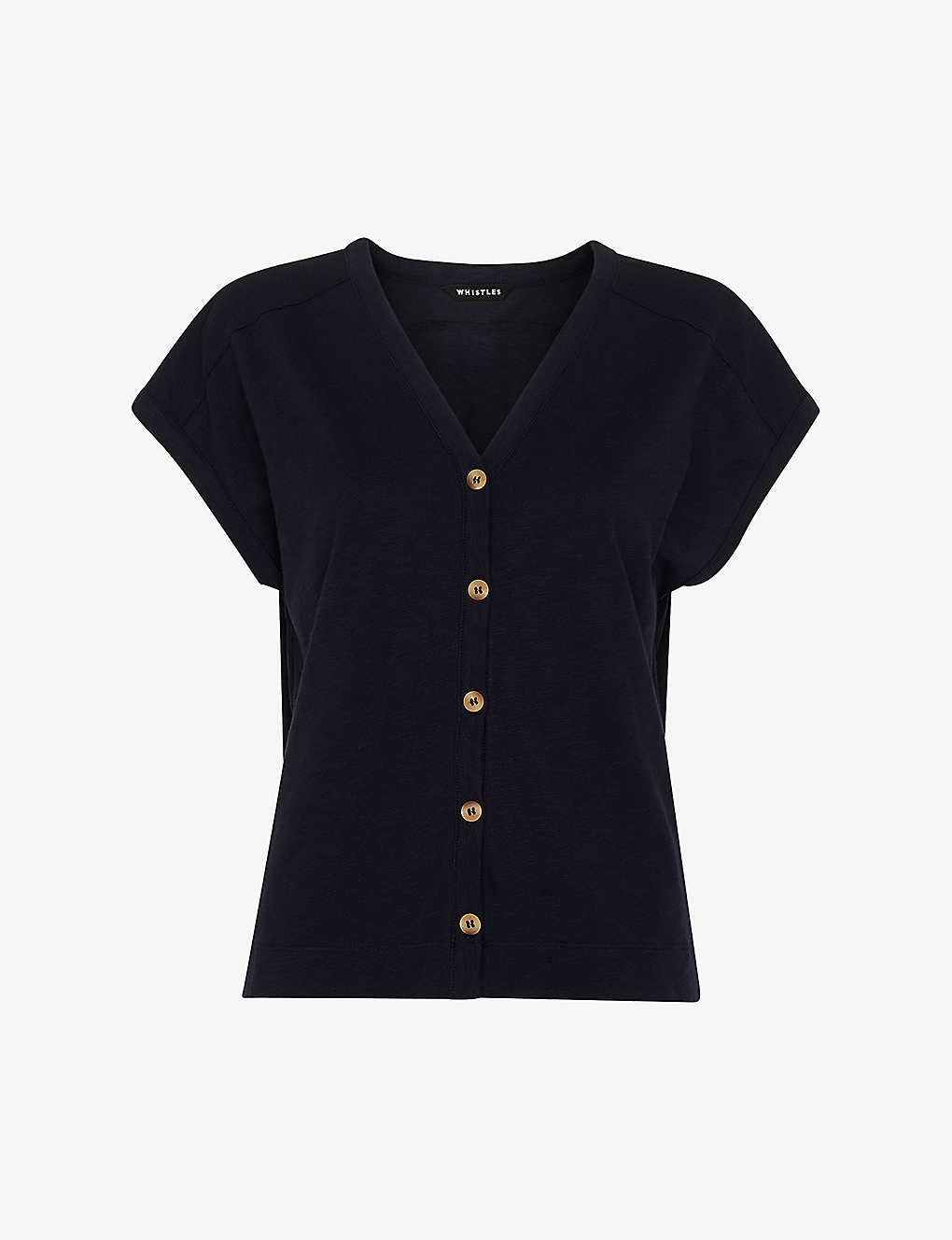 Whistles Aubrie Cotton Button Front Top In Navy