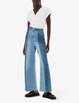 WHISTLES: Aubrie button-through V-neck cotton top