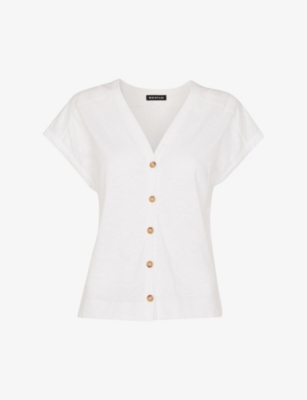 WHISTLES: Aubrie button-through V-neck cotton top