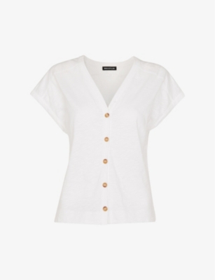 Whistles Aubrie Cotton Button Front Top In White