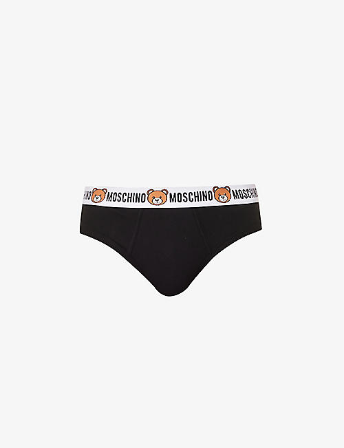 MOSCHINO: Pack of two logo-waistband stretch-cotton briefs