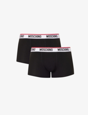 MOSCHINO MOSCHINO MEN'S BLACK 555 BRANDED-WAISTBAND PACK OF TWO STRETCH-COTTON TRUNKS,69364953