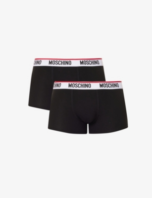 Moschino Branded-waistband Pack Of Two Stretch-cotton Trunks In Black  555