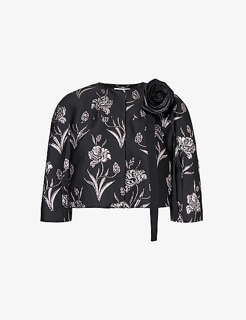 ERDEM: Floral-pattern cropped woven jacket