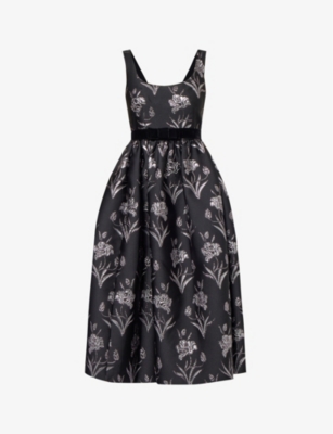 Erdem Womens Black Silver Floral-pattern Scoop-neck Midi Dress In Black Silver