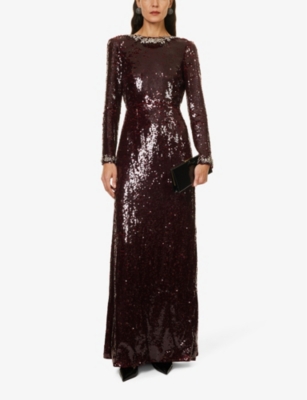 Shop Erdem Yoanna Sequin-embellished Woven Maxi Dress In Merlot