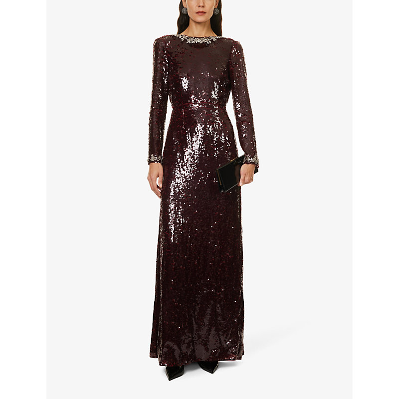 Shop Erdem Yoanna Sequin-embellished Woven Maxi Dress In Merlot