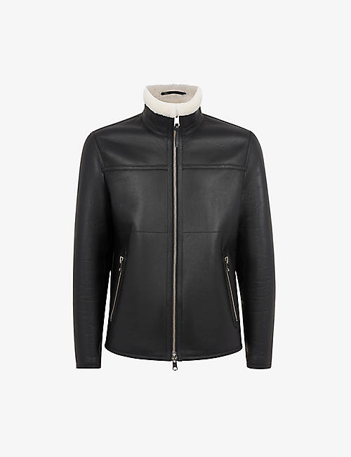 REISS: Brankos regular-fit sheepskin-lined leather jacket