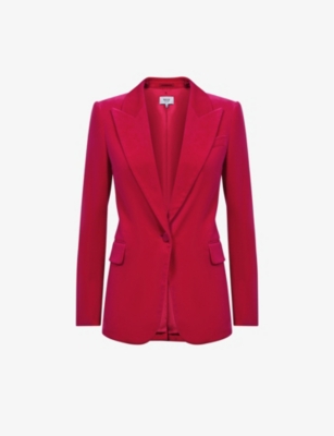 Reiss Rosa Velvet-texture Regular-fit Stretch Cotton-blend Blazer In Pink