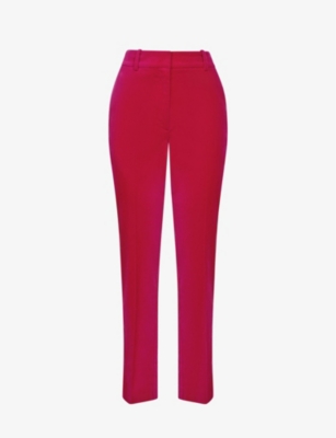 Reiss Rose Velvet-texture Mid-rise Tapered-leg Stretch Cotton-blend Trousers In Pink
