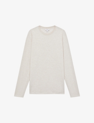 Reiss Oatmeal Melange Adam Crew Neck Fleece Lined Jumper In Brown