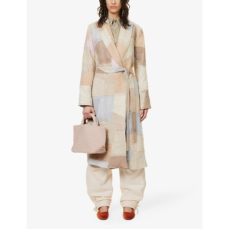 Shop By Walid Womens Beige Patchwork Regular-fit Cashmere And Silk-blend Coat