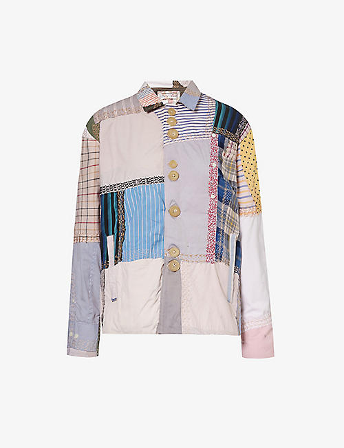 BY WALID: Roy contrast-patchwork boxy-fit cotton jacket