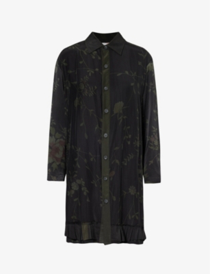 By Walid Drew Floral-pattern Relaxed-fit Silk In Military Green