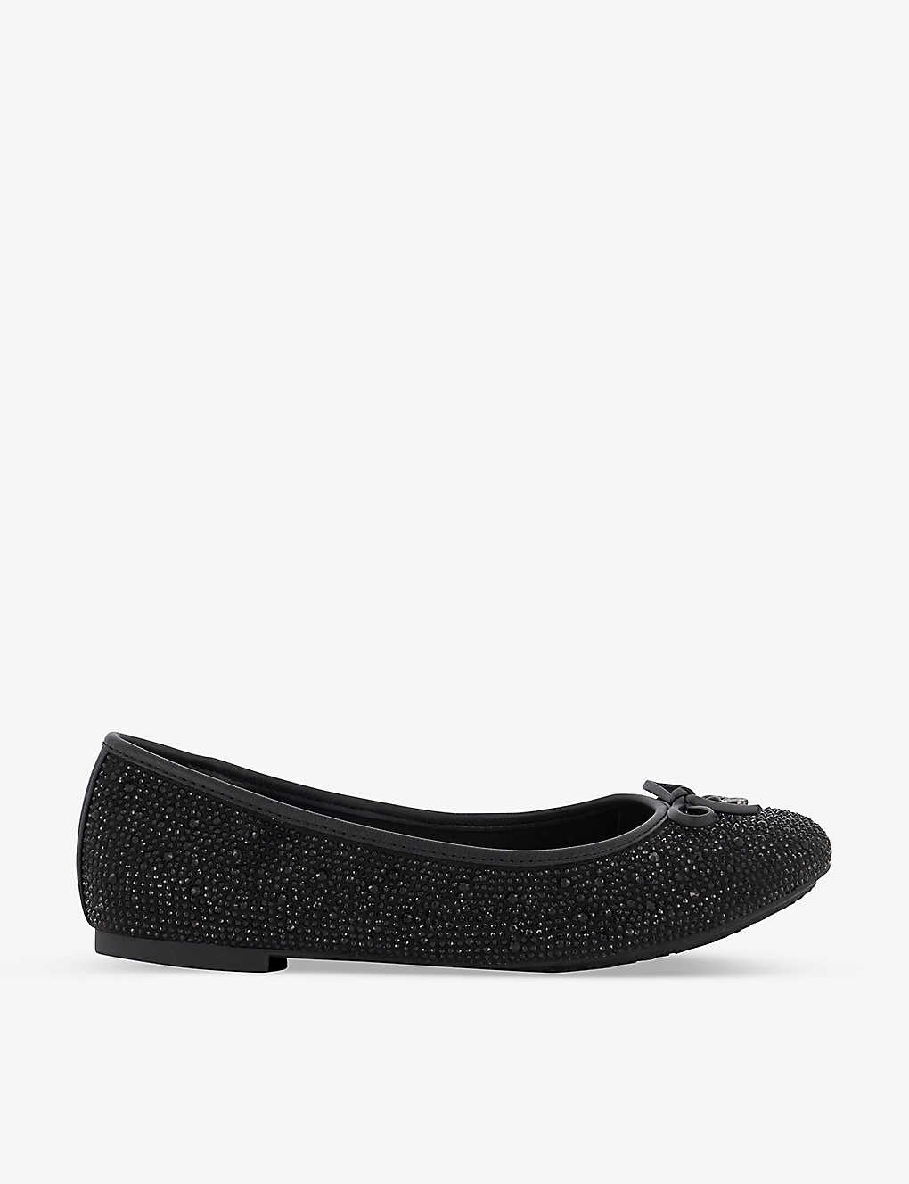 Dune Womens Black-diamonte Charm Trim Sequin-embellished Leather Slippers