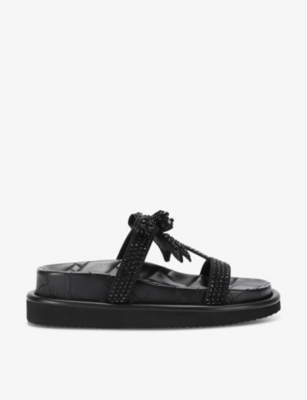 Shop Kurt Geiger London Womens Black Orson Crystal-embellished Fabric Sandals