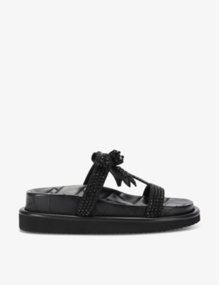 Shop Kurt Geiger London Women's Black Orson Crystal-embellished Fabric Sandals