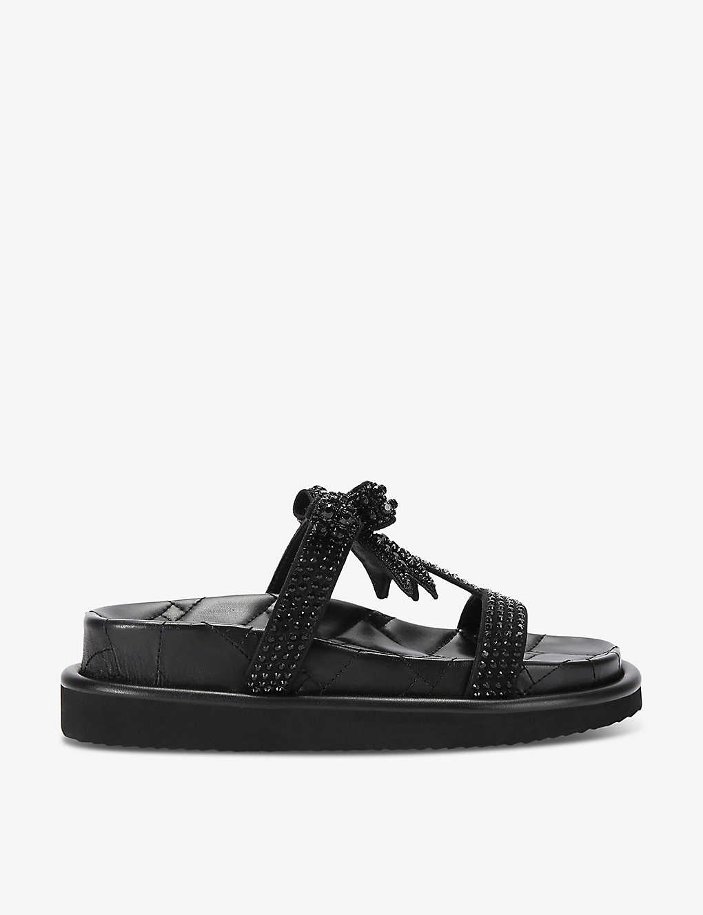 Shop Kurt Geiger Orson Crystal-embellished Fabric Sandals In Black