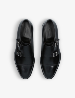 Shop John Lobb Men's Black William Double-buckle Leather Monk Shoes